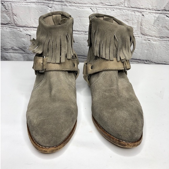 All Saints Bonnie Fringe Ankle Boots - Taupe - 9 - Picture 3 of 7